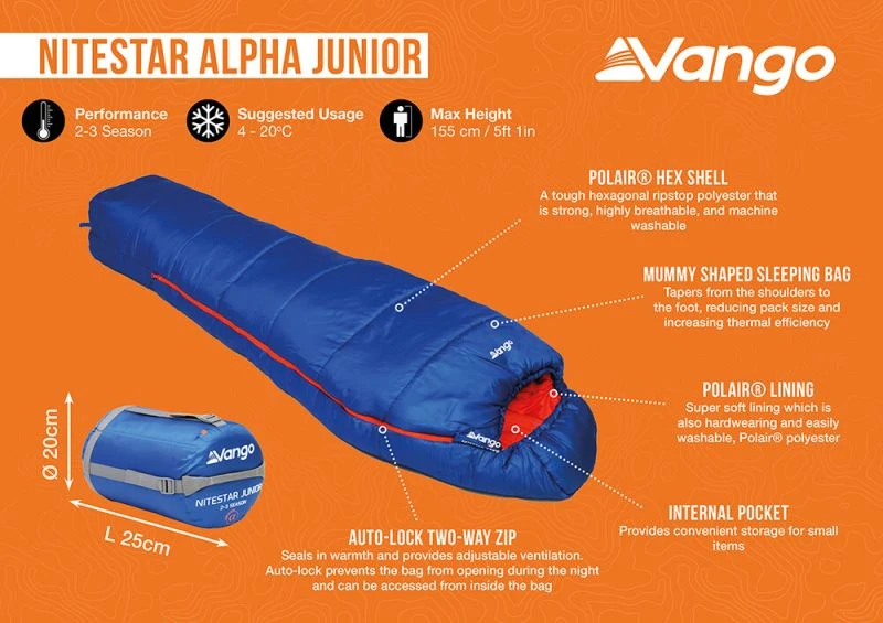 Vango Nitestar Alpha Junior Single Sleeping Bag 4 Vango Nitestar Alpha Junior Single Sleeping Bag - Image 2