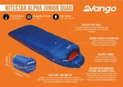 Vango Nitestar Alpha Junior Quad Single Sleeping Bag -Camping Gear Sale Store nitestar alpha junior quad infographic